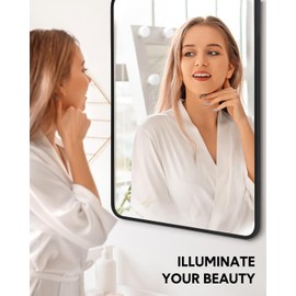 Bathroom Mirror, 24x36 Inch Metal Framed Rectangle Rounded Mirror for Wall, HD Eco-Friendly Matte Black Vanity Mirror for Bathroom, Entryway, Living Room, Hallway, Hangs Horizontally or Vertically