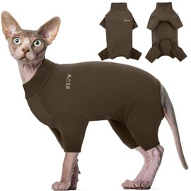 ROZKITCH Hairless Cat Clothes, Breathable Soft Cat Jumpers for Cats Only, Cat Coat with Four Legs, Warm Cat Sweater Cat T-Shirt Cat Pajamas Jumpsuit Vest Cornish Rex Devon Rex Peterbald Coffee 2XL