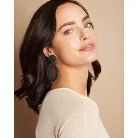 Statement Drop Earrings For Women Boho Textured Dangle Earrings Gorgeous Geometric Oval Raised Earrings (black)