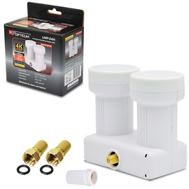 Monoblock SINGLE LNB 0,1 dB Doppel DIGITAL SET 1 Teilnehmer Direkt 2 Sat Astra 19,2° Hotbird 13° LMB LNC FULL HD TV 3D Ultra HD 4K SKY + Gummitülle + 2 x F-Stecker vergoldet OPTICUM / GLOBO + DiSEqC integriert