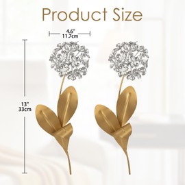 Oairse Set of 2 Metal Hydrangea Wall Art 13" Gold Flower Wall Decor for Home, Modern 3D Floral Wall Hanging for Living Room Bedroom Hallway Decoration