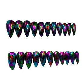 Oil Slick Press On Nail Set - 22 Handmade Gel Polish & Hard Gel Press Ons - Nail Art, Nail Care - Size: 22 pc. Short coffin