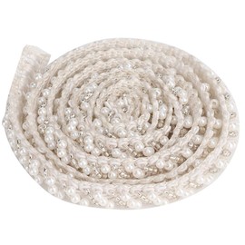 Cinta de Perlas de 1 Yarda, 0.4 Pulgadas Cinta de Imitación de Perlas Blancas, Apliques de Perlas Decorativa para Boda, Vestido de Novia, Ropa de Fiesta, Accesorios de Decoración de Costura DIY (A)
