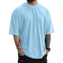 YawYews Mens Fashion Short Sleeve Tshirts Workout Oversize Pullover Solid Color Casual Tees Sky Blue