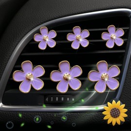 6 Pcs Blue Daisy Car Decoration Flower Air Vent Clip Air Conditioning Outlet Clip Air Freshener Clip Car Interior Decor Charm Colorful Interior Accessories for Girls Women + Sunflower Hook