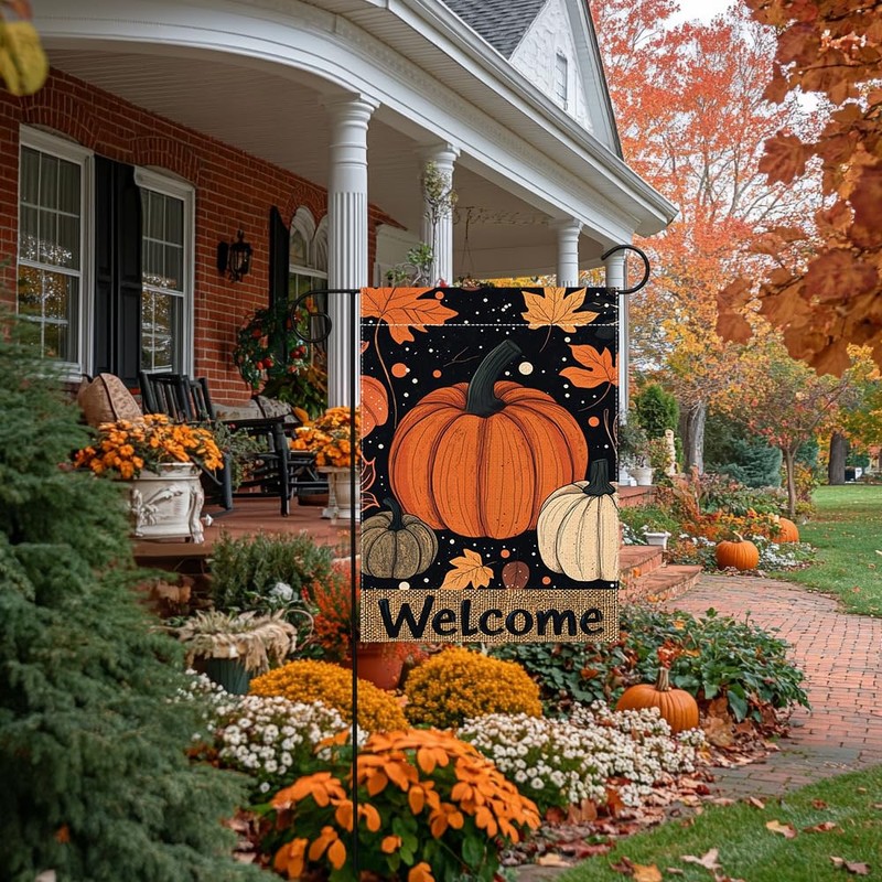Fall Pumpkin Garden Flag 12x18 Inch, Double Sided Thanksgiving Yard