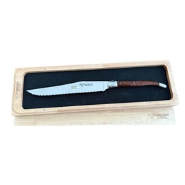 Laguiole en Aubrac Professional Stainless Fully Forged Steel Bread Serrated Knife With Amourette Wood Handle, 7-in / 18cm, Polished Bolsters, Made In France