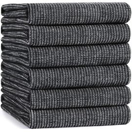 Mordimy Premium Kitchen Towels 6 Pack (18 x 28 Inches, Black), Large Cotton Kitchen Hand Towel, Flat & Terry Dish Towels for Drying Dishes, Super Absorbent Tea Dishtowels Set with Hanging Loop