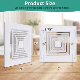 WKZO 9" x 9" Bathroom Exhaust Fan Cover with Spring, Square Ceiling or Wall Mounted Exhaust Fan, Vent Fan, Ceiling Fan, Grille, Air Diffuser, Diverter Ventilation Hood, Replacement Accessories-2 Pack