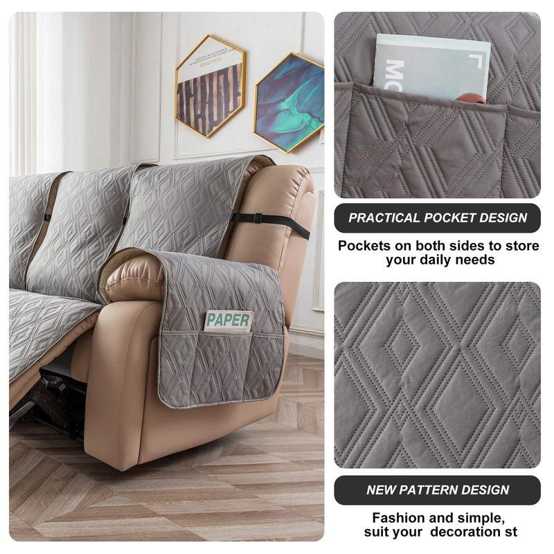 Genina Waterproof Couch Cover for Reclining Couch 3 Seater Non-Slip,
