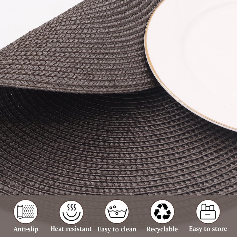 Brown Placemats Set of 4 Round Braided Placemats Plastic Woven