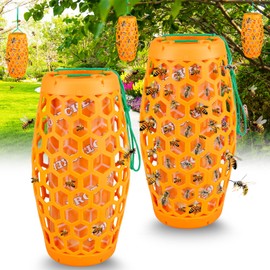 JNKNT Wasp Trap Bee Catcher - Outdoor Hanging Carpenter Bee Traps with 4 Sticky Boards, Non-Toxic Reusable Hornet & Yellow Jacket Trap, 2 Pack (Orange)