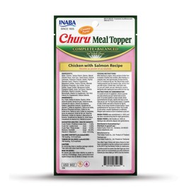 INABA Churu Meal Topper for Dogs, Complete & Balanced, Creamy, Lickable Purée Dog Food Topper, 0.5 Ounce Tube, 4 Tubes (4 per Pack) Chicken with Salmon Recipe