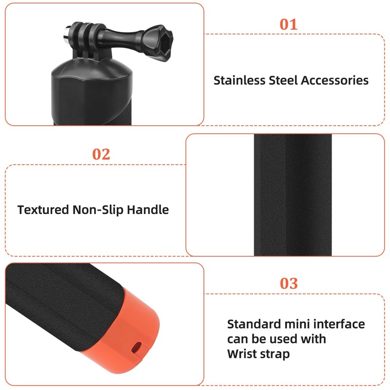 Float Handle, Action Cam Accessory Handler for Go Pro Hero