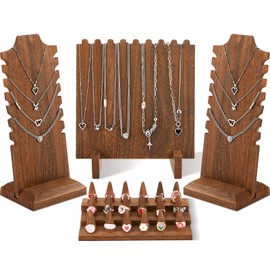 Jerify 4 Pieces Wood Necklace Display Holder Wood Plank Necklace Jewelry Display Ring Display for Selling Necklace Holder Stand Finger Ring Display for Jewelry Showcase Storage Home Display
