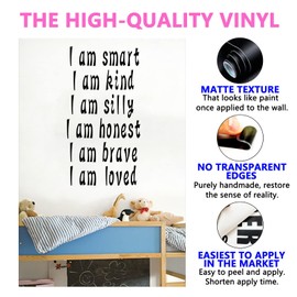 Wall Decals, Wall Stickers for Kids, Quotes Inspirational Boys Girl Baby Playroom Nursery Classroom School Motivational Home Vinyl Art Wall Decor, I Am Smart I Am Kind I Am Silly I Am Honest 19"X36.2"