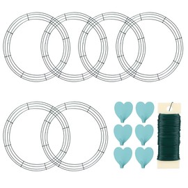 6 Pack Metal Wreath Frame - 18 Inch Wreath Form with 6 Pcs Adhesive Hooks and 38 Yard 22 Gauge Paddle Wire