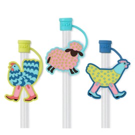 Swig Straw Toppers Set, 3 Reusable Straws with 3 Silicone Straw Covers, Straw Cover Cap Customizable Length, Compatible with 40oz Tumblers, Tumbler Accessories (Funky Chicken)