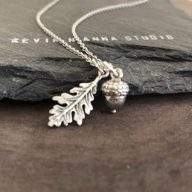 Sterling Silver Tiny Acorn and Oak Leaf Charm Necklace, 20"