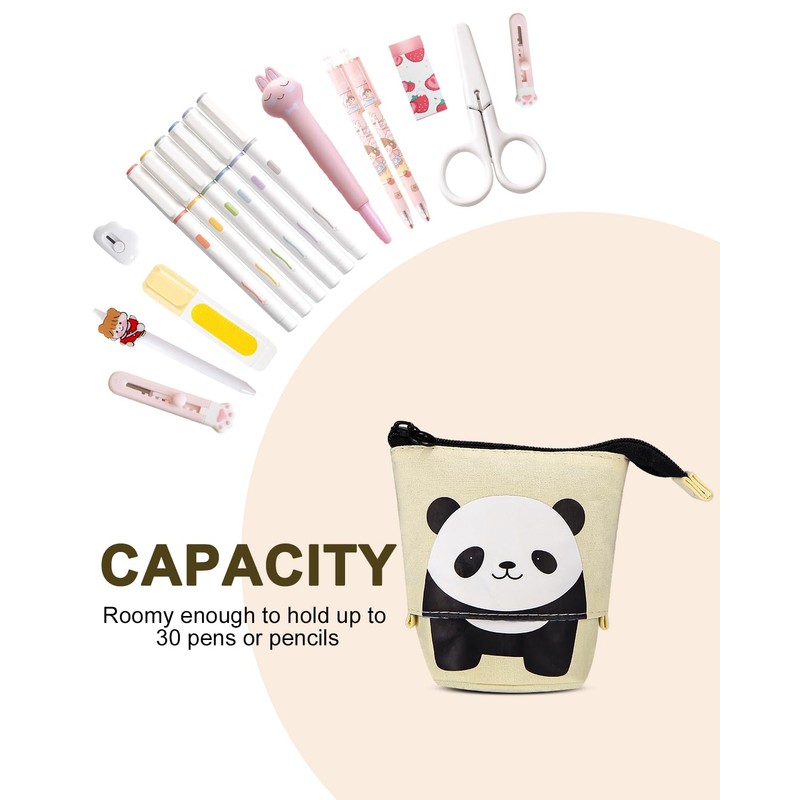 Xespis Pencil Case with Zip, Telescopic Pencil Case, panda, pencil