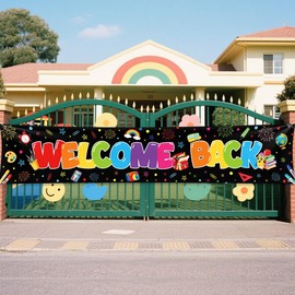AIBIIN Welcome Back To School Banner First Day of School Backdrop Welcome Back Bulletin Board Back to School Banner Sign Hanging Polyester Photography Background Classroom and Office Decorations