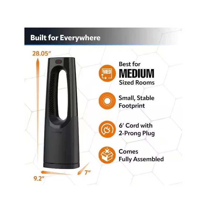 Lasko CW100 Bladeless 1500W 28in. Black Oscillating Tower Ceramic Heater