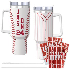 30oz Tumblers With DIY Stickers,30oz Tumbler With Handle And Straw,Travel Tumblers,Baseball Gifts(Red Stripes)