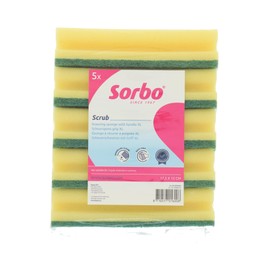 Sorbo Jumbo Shoe Sponges with Handle - Set of 5 - Extra Large 17.5 x 10.5 x 5 cm - Green Scouring Side - Viscose Sponge - Highly Absorbent & Washable - Cleaning Sponges for Household & Kitchen