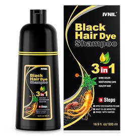 Ivnil Champú de tinte para cabello negro 3 en 1 Champú de color semipermanente para cabello de mujeres y hombres para cobertura de cabello gris, Champ