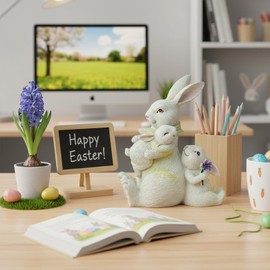SafeSir Resin Bunny Figurine, 4.5in Adorable Mom and Baby Bunnies Decor, Family Unity Easter Table Decorations, Spring Home Decor, Rabbit Ornaments for Easter Gifts(Mom and Baby)