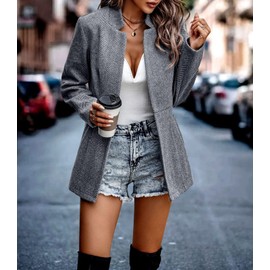 chouyatou Women's Casual Business Open Front Long Sleeve Notch Lapel Office Blazer Jacket (Medium, Grey)