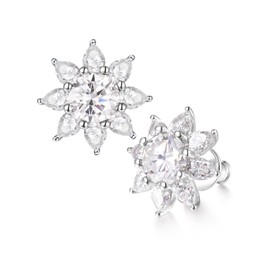 Moissanite Flower Large Stud Earrings for Women 925 Silver Diamond Sparkle Bride Wedding Earrings