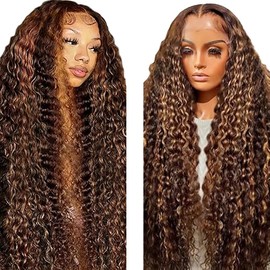 Salharer Real Hair Wig for Women Wigs Deep Wave Human Hair Wig 13 x 6 Lace Front Wig 100% Brazilian Wigs Real Hair with Baby Hair Any Part Highlight Brown Colour 24 Inches