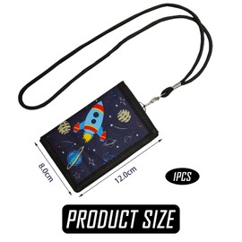 Space Motif Children's Neck Pouch, Purse, Boys Purse, Metal Chain Boys for Hanging, Children's Purses with Lanyard, for Teenagers, Girls, blue, does not have