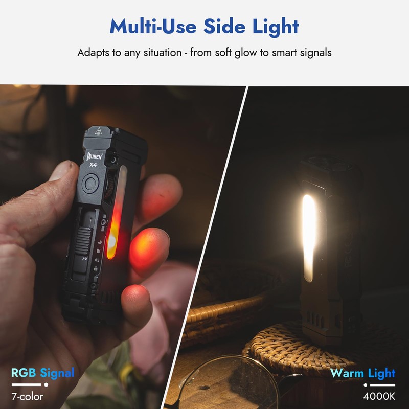 WUBEN X4 EDC Flat Flashlight with RGB Light, 1500 Lumens