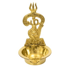 Spillbox Traditional Brass Diya for Puja | Pooja Aarti | Arti Deepak Deepam Oil Lamp for Home Temple Puja Articles Decor Gifts- OM Shakthi Diya