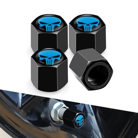 Opuweiy 4 PCS Tire Valve Caps, Skull Wheel Tire Valve Stem Caps, Car Exterior Accessories，for Car Truck Motorcycle Bike (Blue)