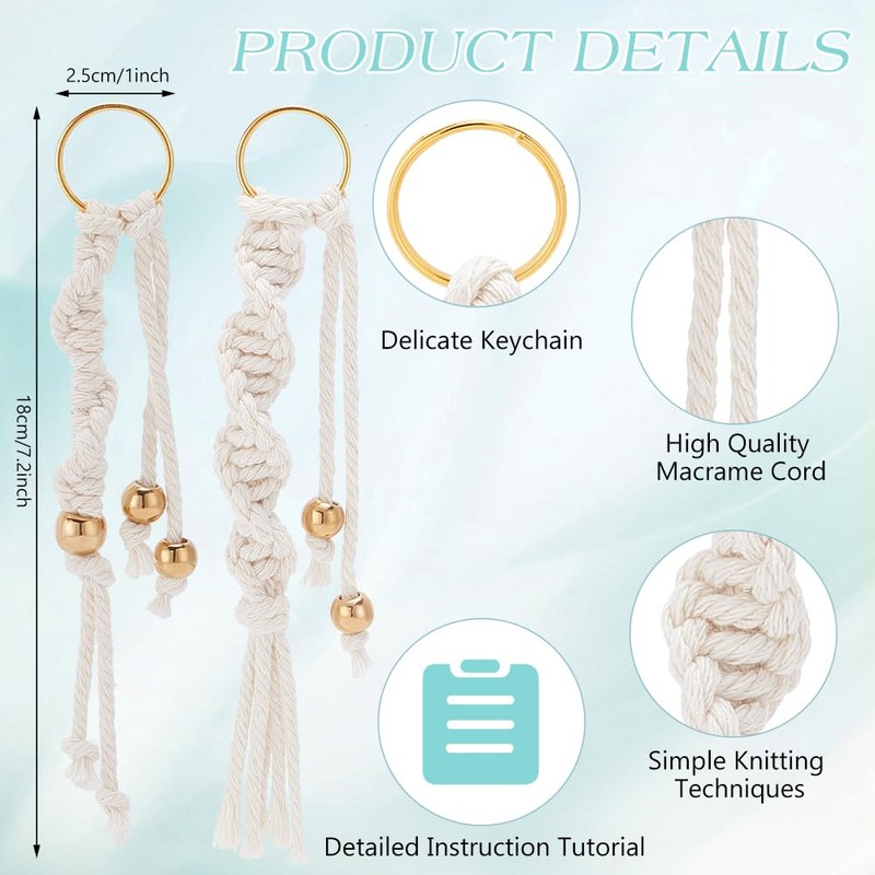 INFUNLY 7 Sets DIY Macrame Keychain Kits for Adult Beginners