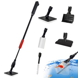 EnQYclia Aquarium Cleaning Tool - 6 in 1 Fish Tank Cleaning Tools - Fish Tank Brush Cleaner Set,with Adjustable Long Handle,Algae Scraper Scrubber Pad Scrub Brush Fish Net Gravel Rake
