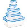 Emsa 508568 Clip & Close 5-piece set of food storage containers, various sizes, transparent/blue