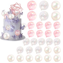 31 mini bolas coloridas para decoración de tartas, decoración de tartas, decoración de tartas acrílicas, flores secas artificiales para bodas, aniversarios, baby shower, fiestas de cumpleaños (blanco transparente)