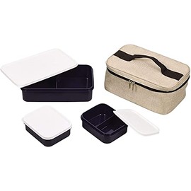 Pearl Metal D-6374 Lunch Box, Beige, Width 10.8 x Depth 7.1 x Height 4.7 inches (27.5 x 18 x 12 cm) (when stored), Lunch Box Set