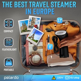 Steamer for Clothes for Europe 220V, Handheld Portable Travel Garment Steamer, Metal Steam Head, 25s Heat Up, Pump System, Mini Size, Hand Held Steamer for Any Fabrics, Black