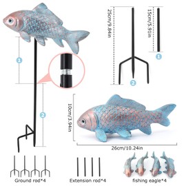 Lovely Ran 4PCS Antique Bronze Fish Garden Statue - Koi Fish Decor for Outdoors - 10.5 * 5Inch - Glow at Night