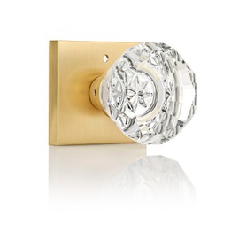 EHOMEWARE 1 Pack Crystal Door Knobs Gold, Closet Door Handles Interior, Pantry Passage Door Knobs, No Lock Door Lever, Modern Glass Door Knobs, Satin Brass Finish