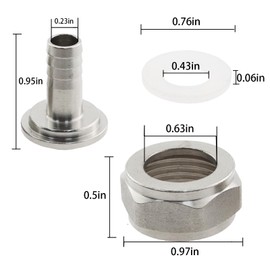 Caishun 4PCS G5/8 Inch Thread Hex Nut Keg Connector Coupler Fitting Silver Tailpiece Barbs with Gasket Bucket Fitting Part