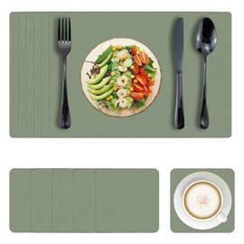 Bazasa Place Mats Sage Green Set of 6 Faux Leather Washable and Table Coasters Heat Resistant Double-Sided Place Mats Non-Slip Place Mats with Coasters for Home Kitchen Restaurant and Hotel