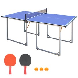 Donext 6ft Mid-Size Table Tennis Table Foldable & Portable Ping Pong Table Set for Indoor & Outdoor Games, 2 Table Tennis Paddles and 3 Balls