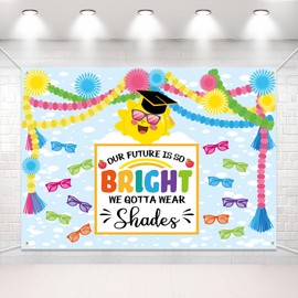 Tingjoo 7x5ft Preschool Kindergarten Graduate Backdrop Our Future is So Bright We Gotta Wear Shades Rainbow Photography Background Class of 2025 Congratulate Graduation Party Decorations Banner