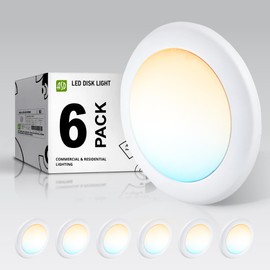 ASD 6 Pack LED Disk Lights 6 Inch, 15W 5CCT 2700K-5000K 1245LM CRI90+, Dimmable Flush Mount Ceiling Light Fixture, Low Profile Surface Mount Disc Lights, Junction Box or Recessed Can Install, UL